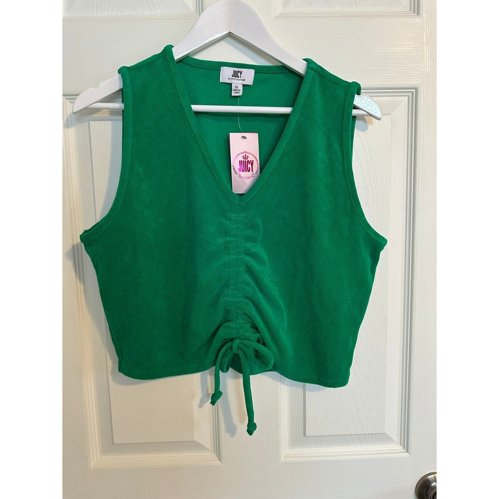 NWT Juicy Couture, Green Ruched Drawstring V Neck Tank Top Womens‎ XL